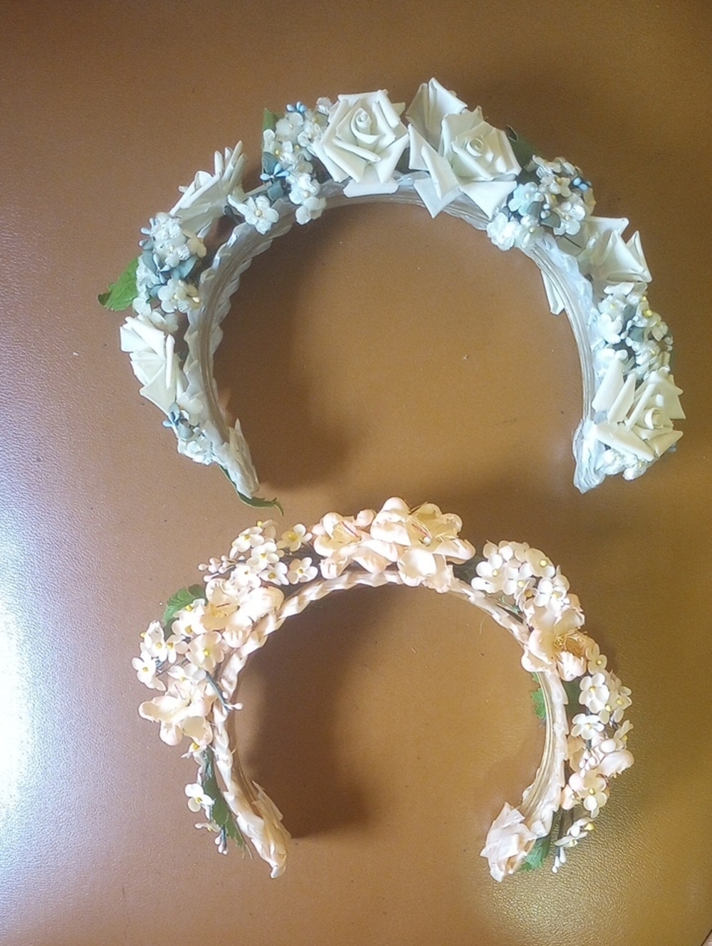 2 Vintage Retro Classic Floral Headbands. Pink Blue Green White Yellow